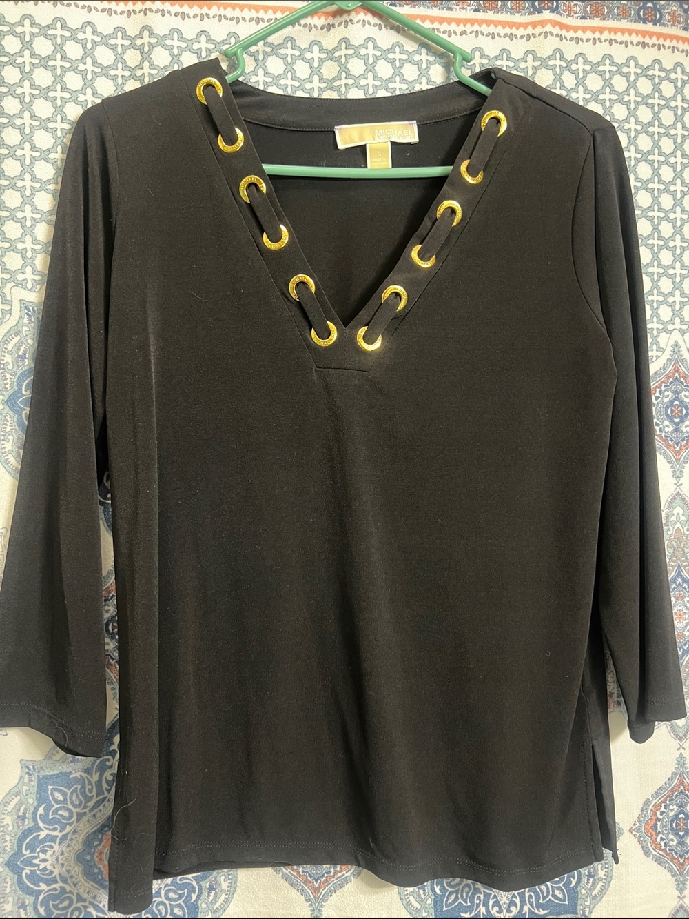 Michael Kors Women’s Black Grommet V-Neck Top
